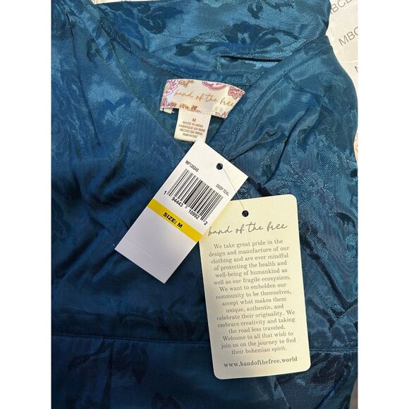 Band of the Free Top Womens Medium Wrap Crop Teal Satin Jacquard Festival Glam - Picture 4 of 10